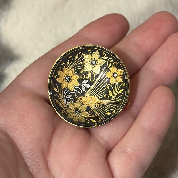 Damascene Jewelry - Vintage Spanish Damascene Brooch